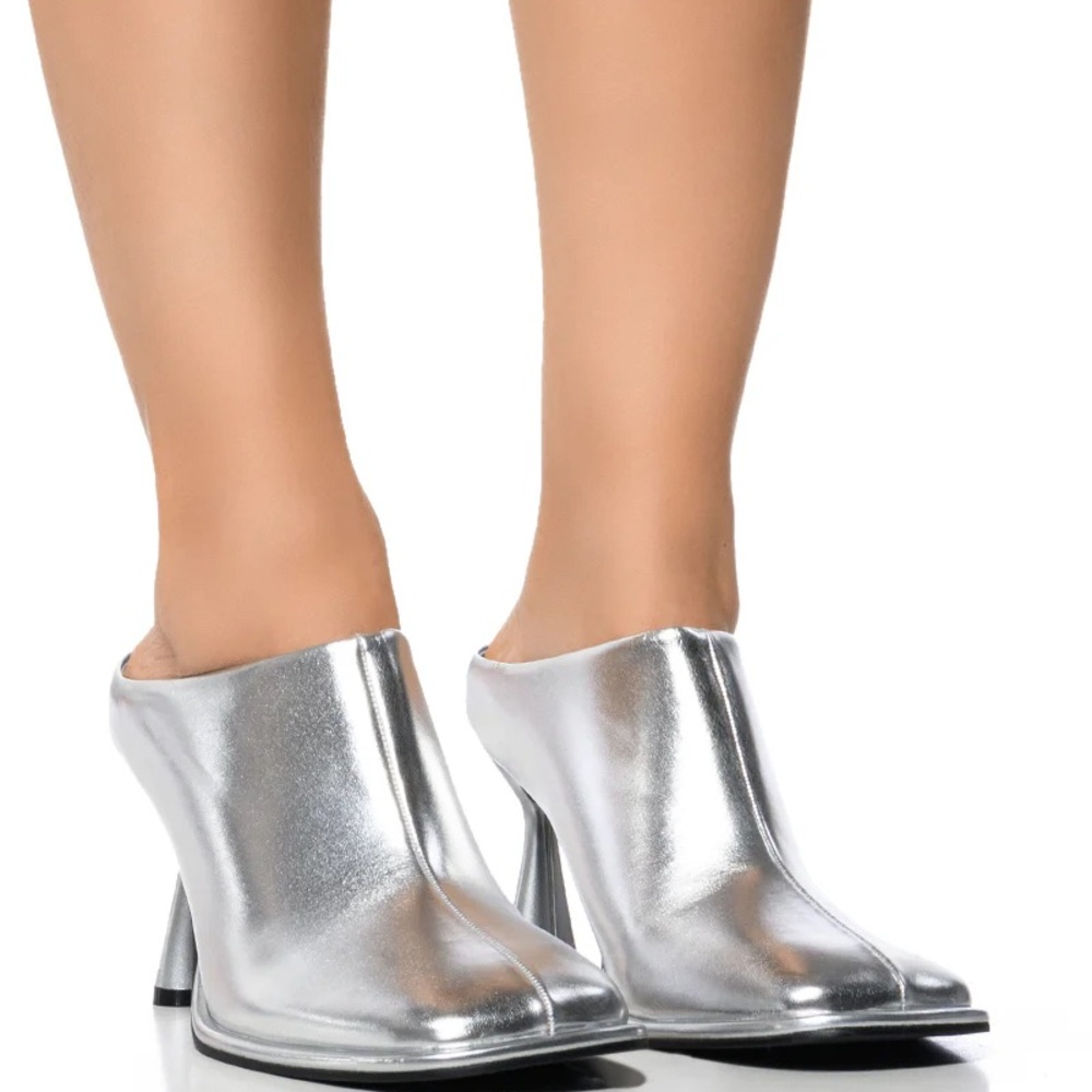 AZALEA WANG Metallic Silver Vegan Leather High Heel